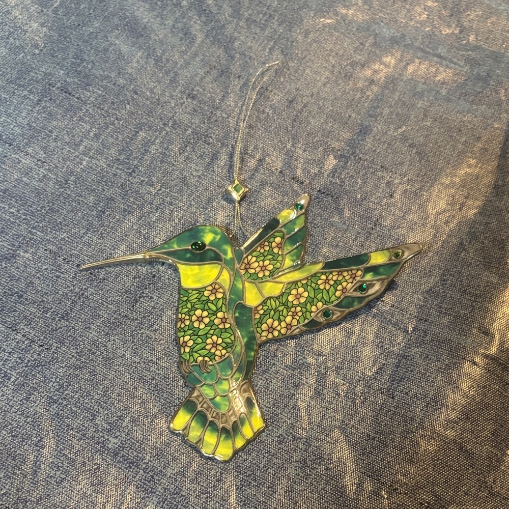 Green and Yellow Hummingbird Ornament Heirloom porcelain.
